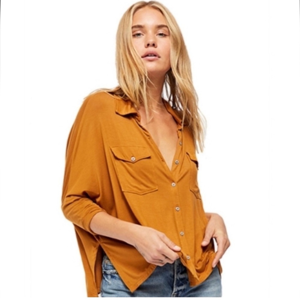 Free People We The Free Andy Button Front‎ Shirt in Honey Ginger Size Medium